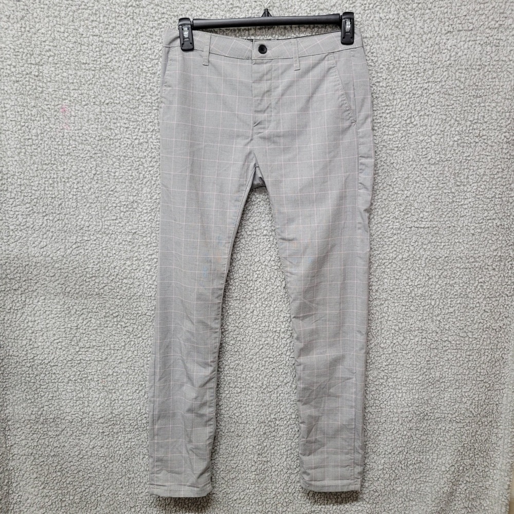 Topman Mens Stretch Skinny Grey Pink Glen Plaid Check Trousers Pants W32 L32